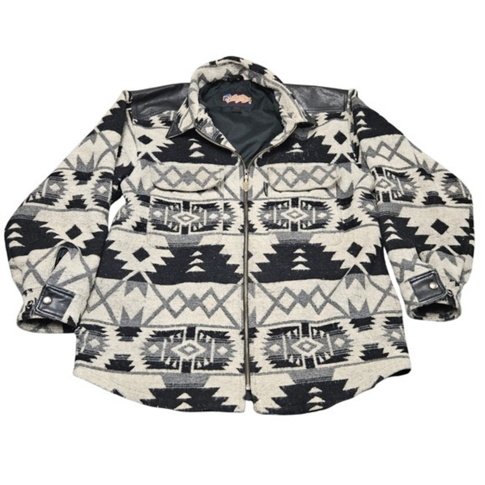 Vintage‎ Easyriders Aztec Jacket Mens Large Black Gray Leather Trim Biker 80s